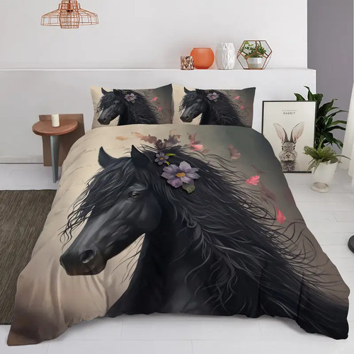 Black horse printed - black,
