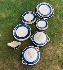 Vintage  30s Burleigh Ware  24 Piece Dinner Service in Cobalt Blue and White