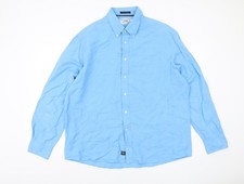 Impressions Men’s Blue Linen Silk Button-Up Shirt XL Long Sleeve