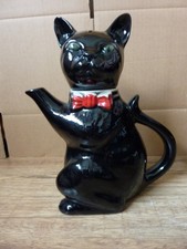 Black Cat Green Eyes & Red Bow Tie Vintage Teapot Tony Woods Pussy Foot England