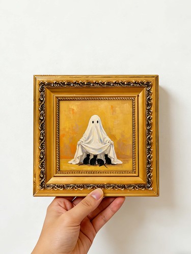 Ghost with four black kittens - with,