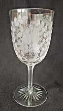 Tall Edwardian Engraved with Trailing Rose Pattern Wine/Water Glass Goblet c1905