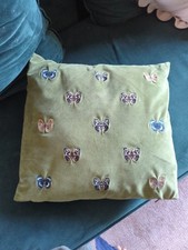 Embroided Olive Green Butterfly Velvet Cushion