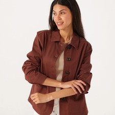 Denim & Co Patch Pocket Denim Jacket, Brown,  Size XL