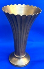 Vintage Art Deco Style Trumpet Fluted Brass Plated Vase Scalloped 10”