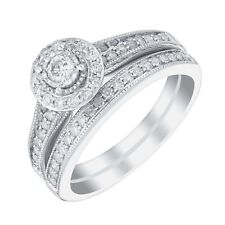 Ernest Jones 9 Ct White Gold 0.50 Ct Diamond 2 Ring Bridal Set Sz J.5 / K 4.5g