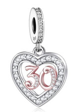 CLOSING DOWN SALE New Sterling silver 2Tone Sparkling 30th Birthday Dangle Charm