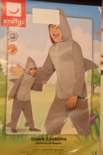 SMIFFYS GREY SHARK WITH FINS COSTUME AGE 10-12  ALL IN ONE GREY JUMPSUIT