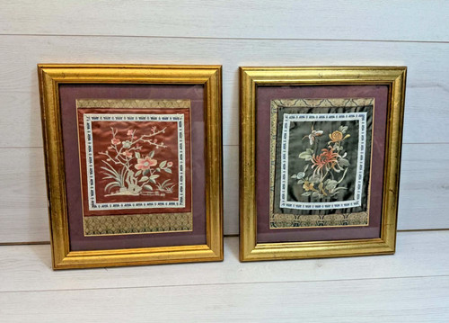 Pair antique chinese silk - chinese,