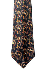 Salvatore Ferragamo Silk Neck Tie Horse Racing Print 100% Silk Made in Italy