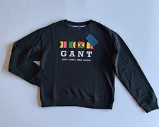 GANT Women Black Cotton Pullover Sweatshirt size M Logo Print