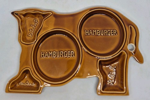 1970s cow hamburger - 1970s, plate