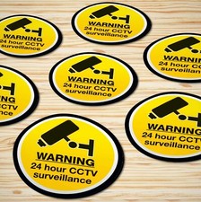 Warning Signs Stickers Self Adhesive Permanent 70mm ✔24 Hour CCTV Surveillance