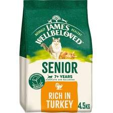 4.5kg James Wellbeloved Natural Senior Complete Dry Cat Food Rich in Turkey