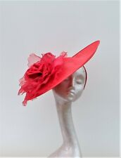 LARGE SCARLET SAUCER HATINATOR WITH 12" SILK ORGANZA ROSE