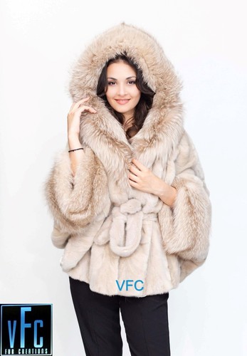 Beige mink fur cape - beige,