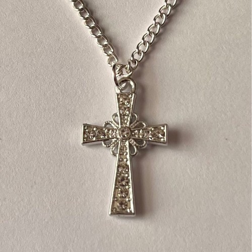 Silver plate diamante cross - plate,