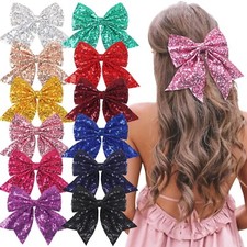 Large 6 inch Sparkle Sequins girls hair bow clips school UK