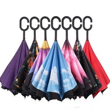 Reverse Umbrella C Handle Inverted Double Layer 80cm Assorted Designs Random UK