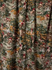 Vintage 1950s Bevis Tarporley Hunting Scene Single Curtain Linen Fabric 47”X 78”