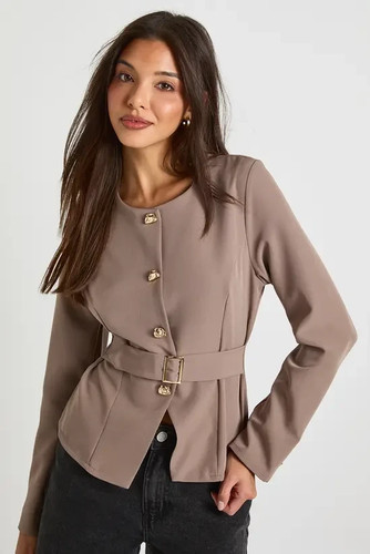 Boohoo gold trim collarless - gold,