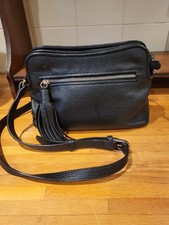 Hobbs Black Pebbled Leather Shoulder Bag With Tassle.