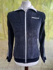 adidas Firebird Tracksuit Jacket XS velour blue full zip. UK women's size XS