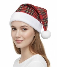Christmas Party Hats Adult Xmas Fancy Dress Tartan Hats Santa for Men and Women