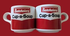 Bachelors Cup-A-Soup Mugs X2 excellent condition RETRO Red - Vintage Made in UK