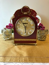Vintage Seth Thomas Red & Gold Brass Quartz Carriage/Ornate Gold Face/VGC