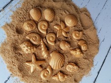 Edible Sugar Icing Sea Shells and Sand Gold Beach Cupcake Toppers Cake Mermaid