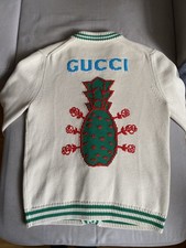 GUCCI PINAPPLE MONOGRAM GG COTTON KNIT V-NECK CARDIGAN UNISEX PRINT SIZE L