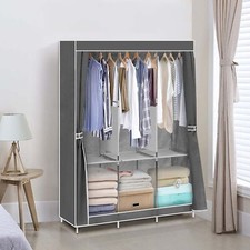 Large Triple Fabric Canvas Wardrobe Clothes Cupboard Hanging Rail Storage Closet