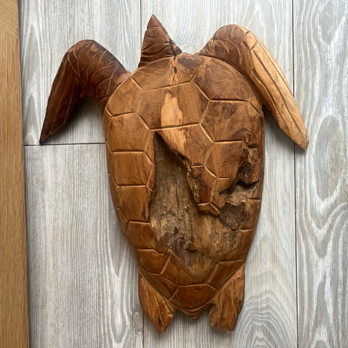 Hand carved wooden turtle - hand-carved,
