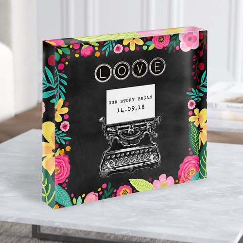 Typewriter pink blue chalk - typewriter,