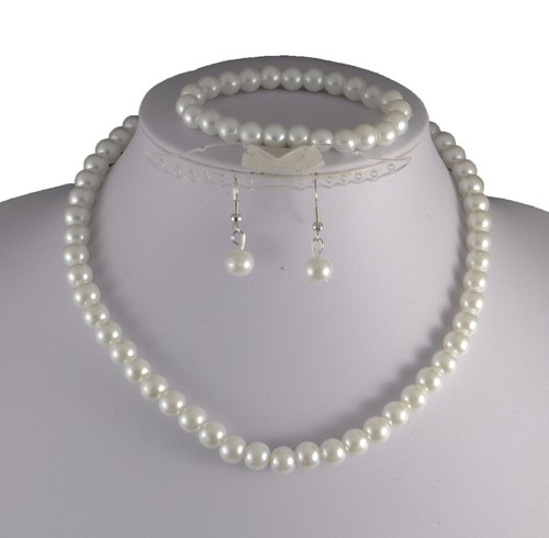 White glass pearl necklace - white,