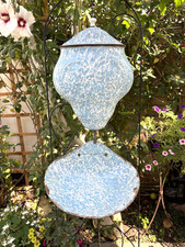 Vintage French Enamel Lavabo Water Fountain Wall Basin Blue Splatter 1930s