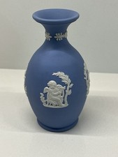 Vintage C. 1972 Wedgwood Blue Jasper Ware Cherub small Vase VGC