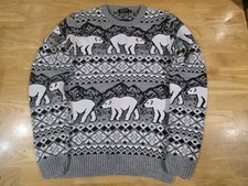 Mens BOOHOOMAN Grey Fair Isle Polar Bear Patterned Christmas Jumper - Small