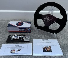 Nigel Mansell SIGNED 1:43 'Taxi for Senna' Williams & replica Steering wheel COA