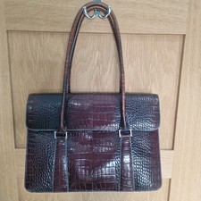 Vintage Tula Leather Croc Effect Classic Handbag Burgandy Shoulder Bag