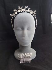 FLOWER GIRL TIARA HEADBAND & HAIR SLIDE BEADED CRYSTAL HANDMADE WEDDING BRIDAL 