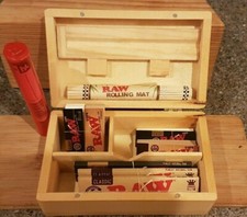 RAW Smokers Set - Premium Wooden Storage Box - Papers - Tips Rolling Mat, smoke