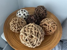 Vintage IKEA Large Wooden Charger/Dish + Decorative Rope Cane And Ceramic Balls
