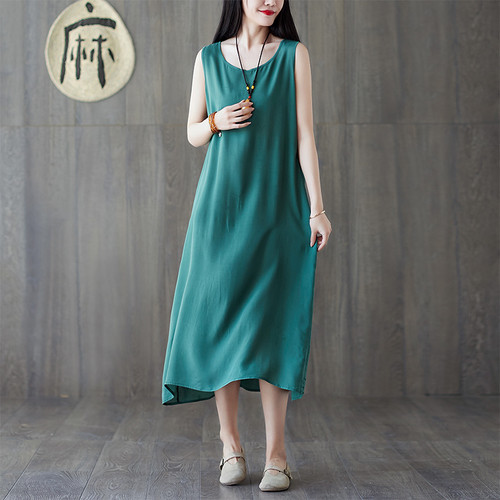 Lady sleeveless long dress - long,