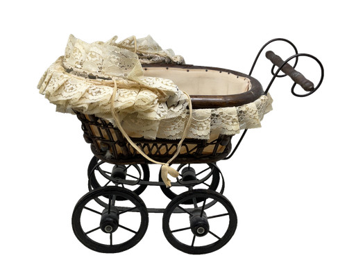 Antique wicker doll pram cream - antique,