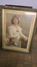 Old Print of a Lady With A Borzoi