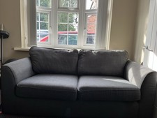 Grey Fabric 2 Cushion 3 Seater Fabric Sofà And Storage Stool 