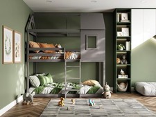 Grey Wooden Treehouse Bunk Bed