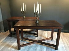 Pair of  Solid Mahogany X Frame Science Labs Tables 19th c